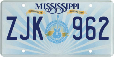 MS license plate ZJK962