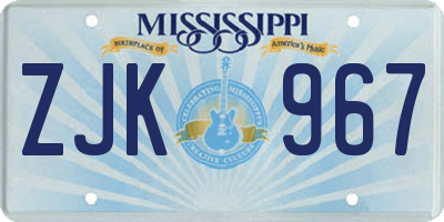 MS license plate ZJK967