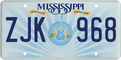 MS license plate ZJK968