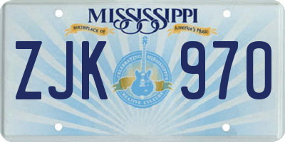MS license plate ZJK970