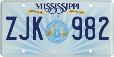 MS license plate ZJK982