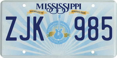 MS license plate ZJK985