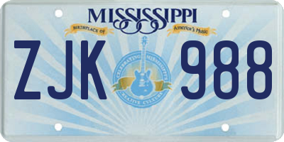 MS license plate ZJK988