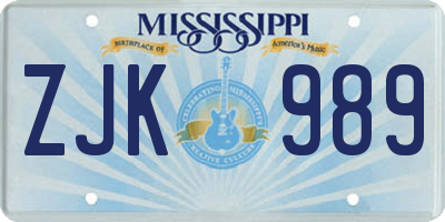 MS license plate ZJK989