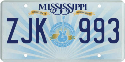 MS license plate ZJK993