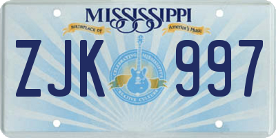 MS license plate ZJK997