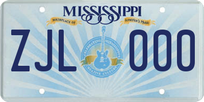 MS license plate ZJL000