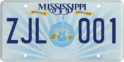 MS license plate ZJL001