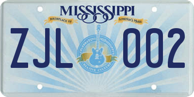 MS license plate ZJL002