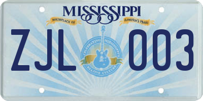 MS license plate ZJL003