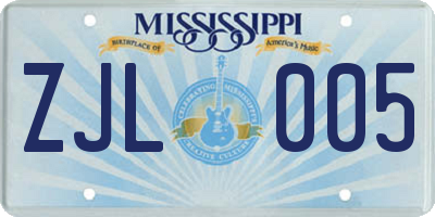 MS license plate ZJL005