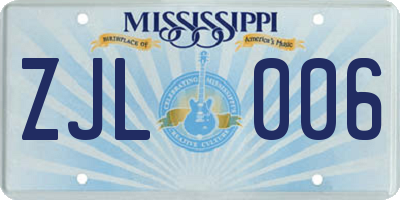 MS license plate ZJL006