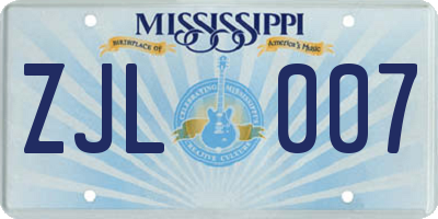 MS license plate ZJL007