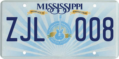 MS license plate ZJL008