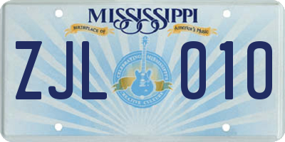 MS license plate ZJL010
