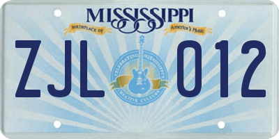 MS license plate ZJL012