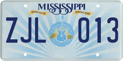 MS license plate ZJL013