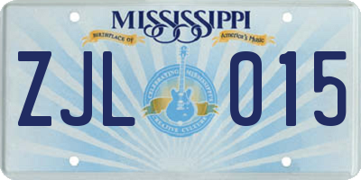 MS license plate ZJL015