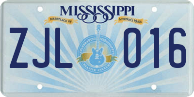 MS license plate ZJL016