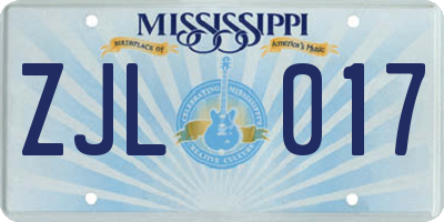 MS license plate ZJL017