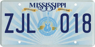 MS license plate ZJL018
