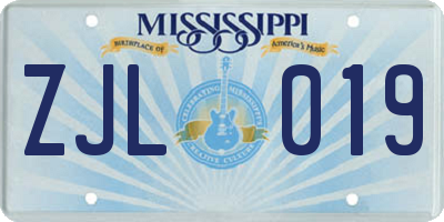 MS license plate ZJL019