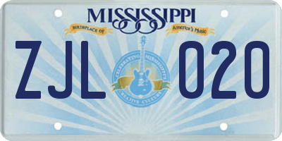 MS license plate ZJL020