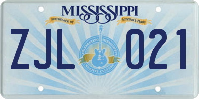 MS license plate ZJL021