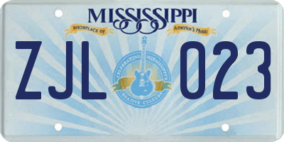MS license plate ZJL023