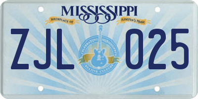 MS license plate ZJL025