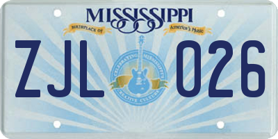 MS license plate ZJL026