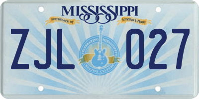 MS license plate ZJL027