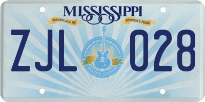 MS license plate ZJL028