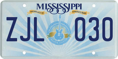 MS license plate ZJL030