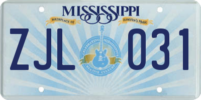 MS license plate ZJL031
