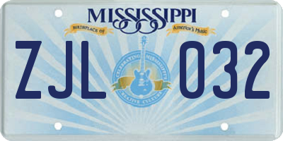 MS license plate ZJL032