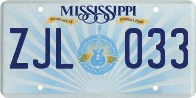 MS license plate ZJL033