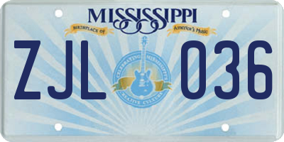 MS license plate ZJL036