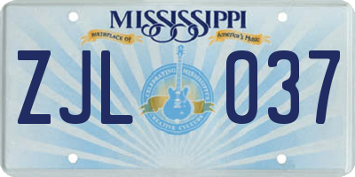 MS license plate ZJL037
