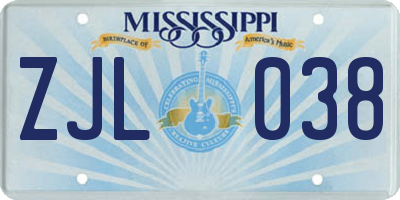 MS license plate ZJL038
