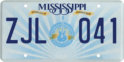 MS license plate ZJL041