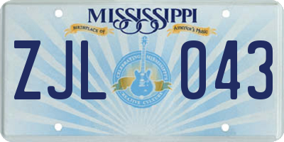 MS license plate ZJL043