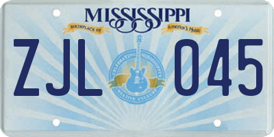 MS license plate ZJL045