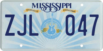 MS license plate ZJL047