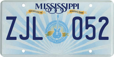 MS license plate ZJL052