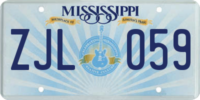 MS license plate ZJL059