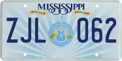 MS license plate ZJL062