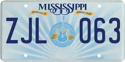 MS license plate ZJL063