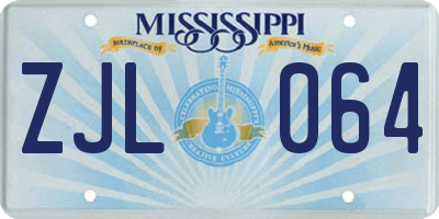 MS license plate ZJL064