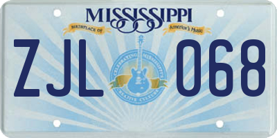 MS license plate ZJL068